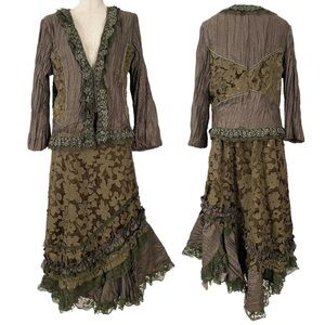 Earth tone lace fairy skirt and blouse set